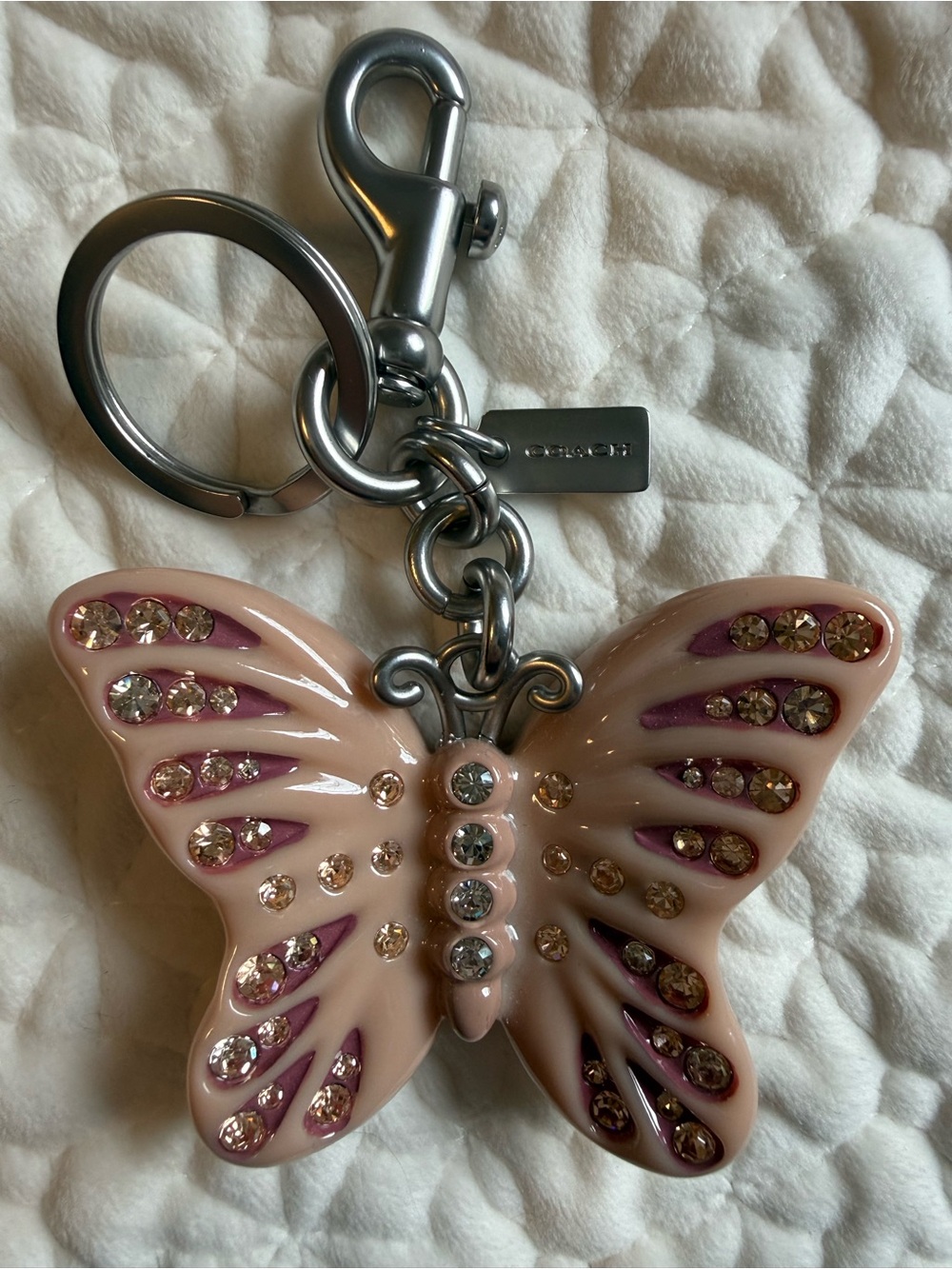 Coach Pink Crystal Butterfly Key Fob